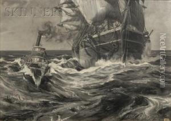 View Of The Clipper Ship Oil Painting - Carlos Vierra