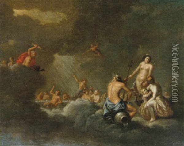 Jupiter Pa Besok Hos Poseidon Oil Painting - Cornelis Van Poelenburgh