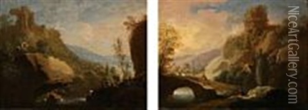 Two Italianate Landscapes With Shepherds (2 Works) Oil Painting - Christian Wilhelm Ernst Dietrich