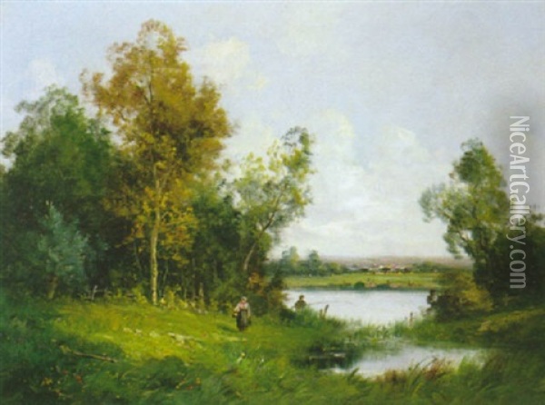 Paysage A La Riviere Oil Painting - Edma Morisot