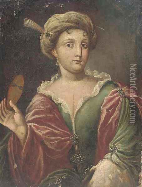 Portrait of a lady, half-length, dressed for Carnival Oil Painting - Alessandro Longhi