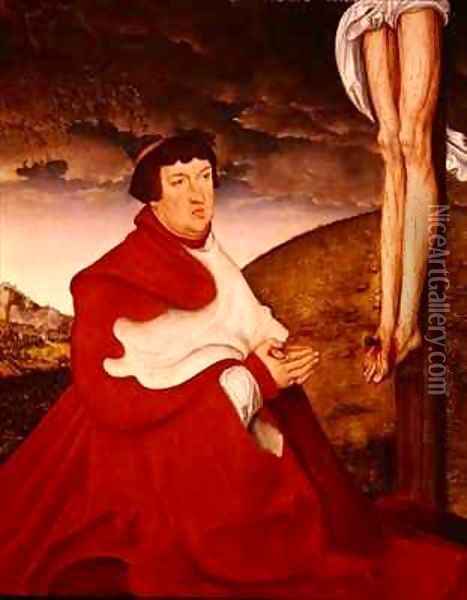 Albert Cardinal Elector of Mainz at the foot of the Cross 2 Oil Painting - Lucas The Elder Cranach