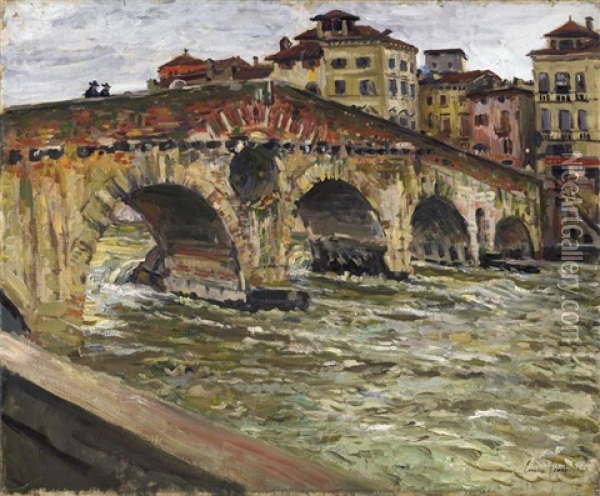 Verona. Blick Auf Die Ponte Di Pietra Oil Painting - Emma Ciardi