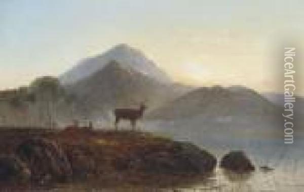 Sunset Over The Loch Oil Painting - Arthur Gilbert