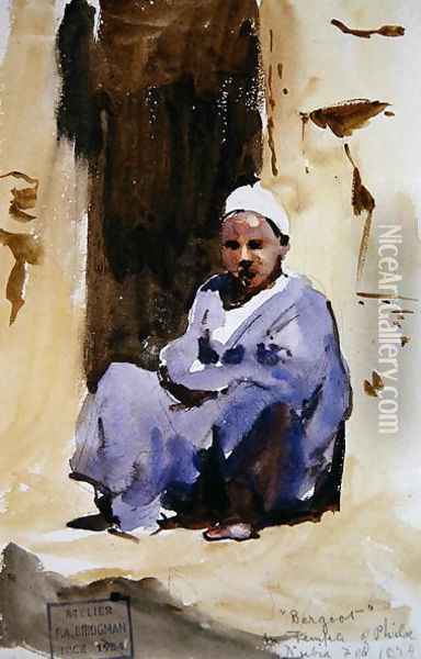 A Seated Boy in a Temple at Philae, 1874 Oil Painting - F. A. Bridgeman