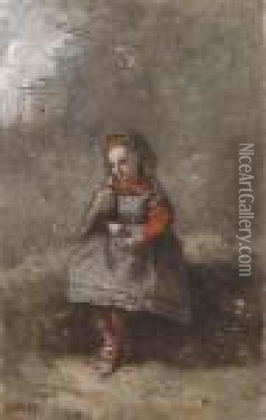 Mlle. Leotine Desavary Tenant Une Tourterelle Oil Painting - Jean-Baptiste-Camille Corot