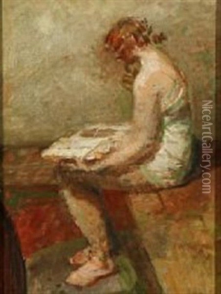 A Reading Woman Seen In Profile Oil Painting - Julius Paulsen