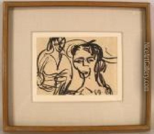 Study Of2 Women Oil Painting - Ernst Ludwig Kirchner