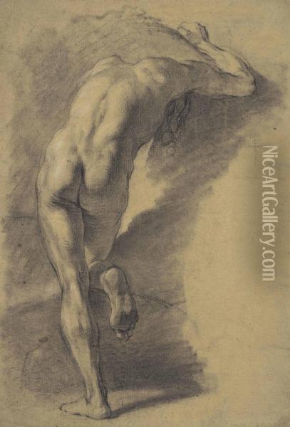 Academie D'homme Nu, Vu De Dos, Se Courbant En Avant Oil Painting - Etienne-Maurice Falconet