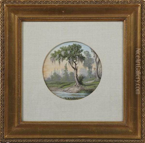 Bayou Landscapewith A Moss-covered Cypress Tree Oil Painting - George David Coulon