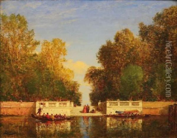 Les Jardins Francais A Venise. Oil Painting - Felix Ziem