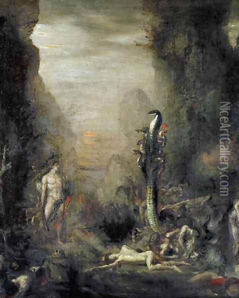 Hercules and the Lernaean Hydra, after Gustave Moreau, c.1876 Oil Painting - Narcisse Berchere