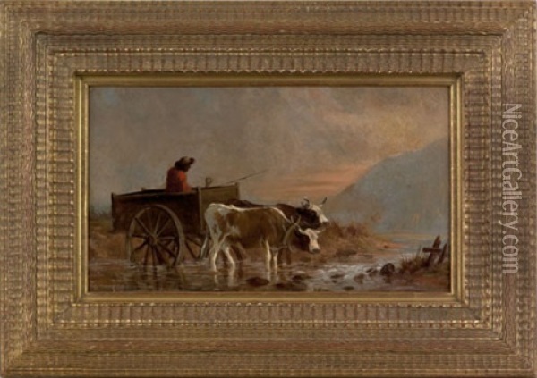 Landscape With Wagon And Oxen Oil Painting - Joseph Evans