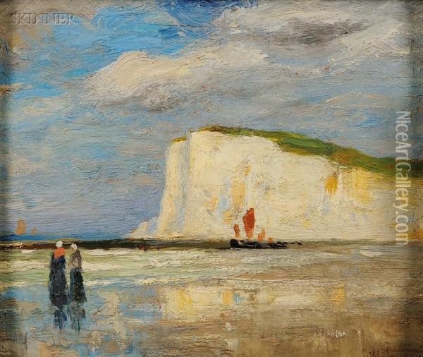 Chalk Cliffs, Dieppe, France Oil Painting - George Wainwright Harvey