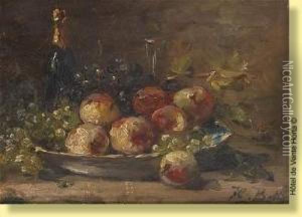 Nature Morte Aux Fruits Et A La Bouteille Oil Painting - Hubert Bellis