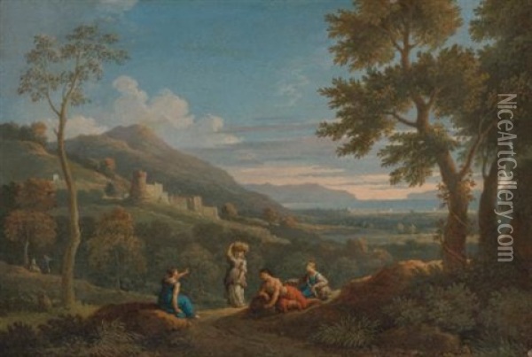 A Classical Landscape With Peasants In The Foreground Oil Painting - Jan Frans van Bloemen