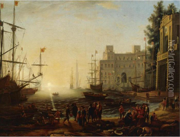 Bustling Port With The Villa Medici Oil Painting - Claude Lorrain (Gellee)