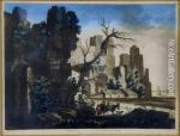 Ruines D'heraclee Oil Painting - Jean-Baptiste Pillement