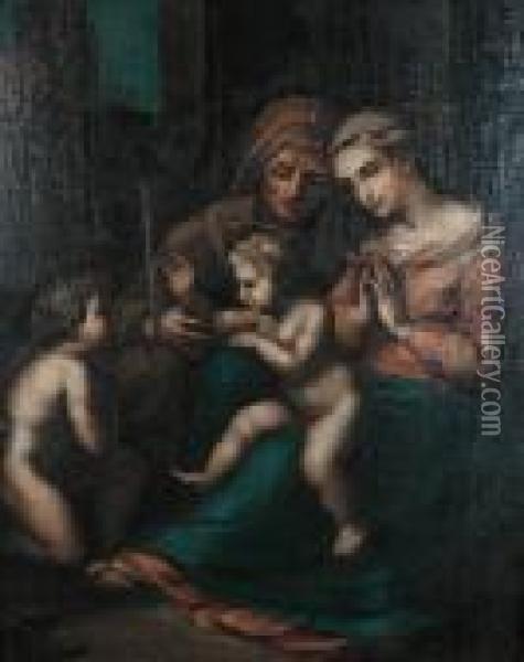The Holy Family With The Infant Saint John The Baptist And Saint Elizabeth Oil Painting - Raphael (Raffaello Sanzio of Urbino)
