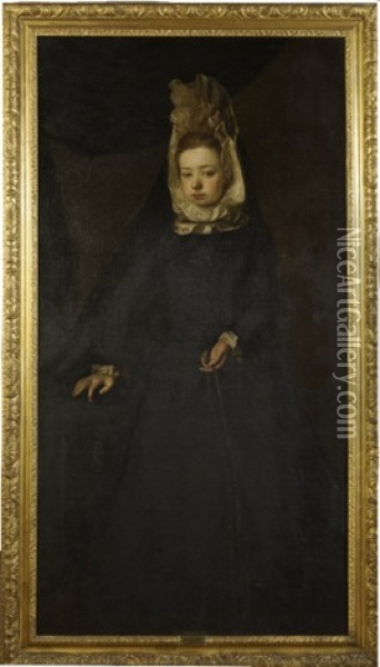 Portrait Of Margaret O'cahan Standing In A Black Habit Oil Painting - Garret Morphey
