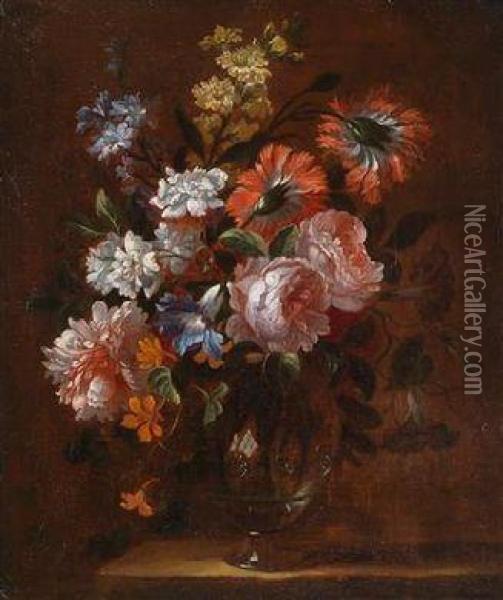 Ein Paar Blumenstillleben Oil Painting - Nicolas Baudesson