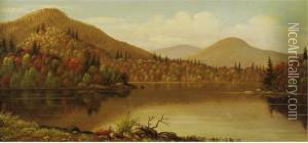 A Lake In The Adirondacks Oil Painting - Levi Wells Prentice