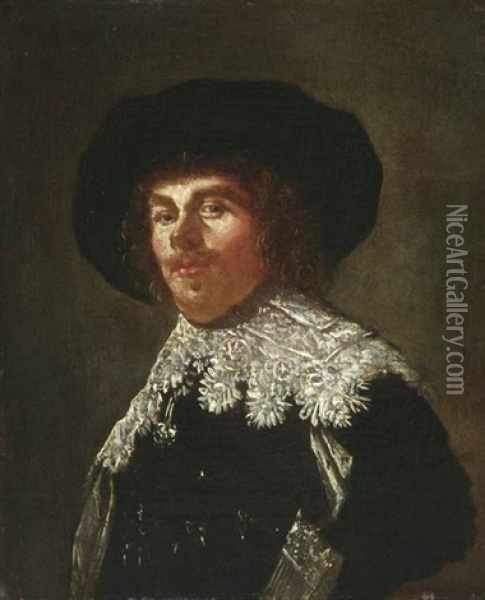 Brustportrat Eines Jungen Herrn Mit Spitzenkragen Oil Painting - Frans Hals