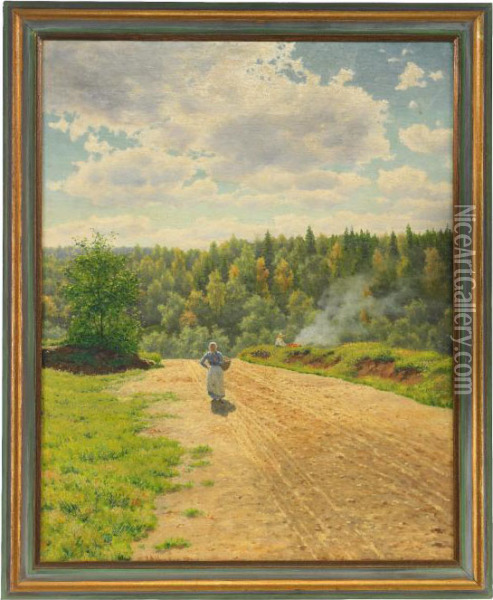 The Road Through The Forest In Summer Oil Painting - Ivan Fedorovich Choultse