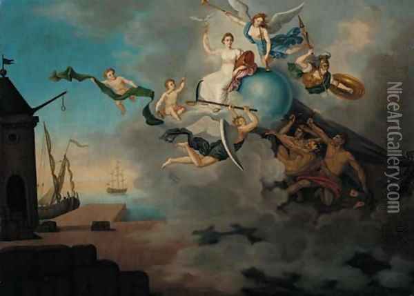 An allegory of Abundance, Peace and Time triumphant Oil Painting - French School