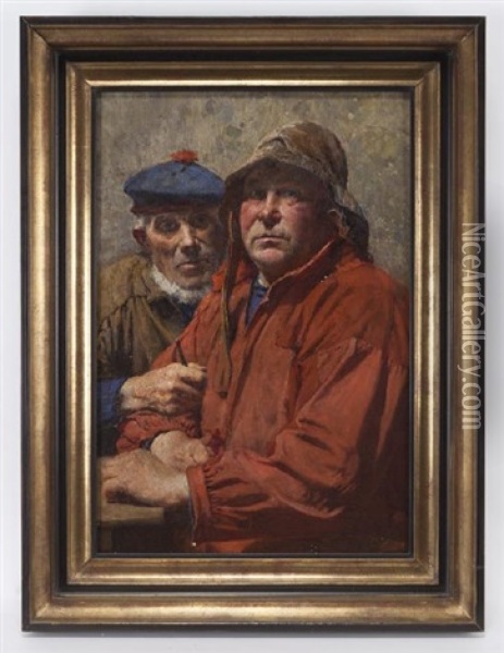 Untitled (two Fisherman) Oil Painting - Alois Boudry