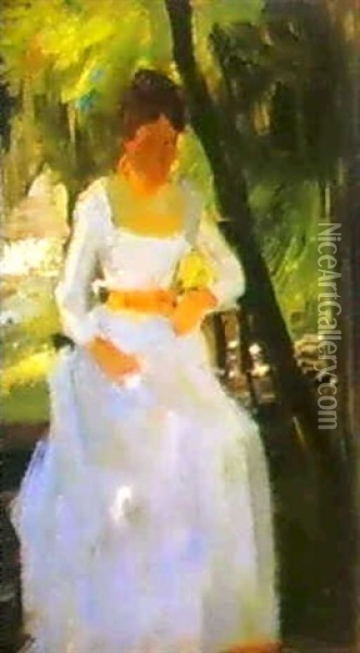 Frau In Weissem Kleid Oil Painting - Hermann Groeber