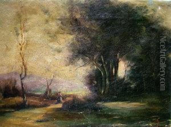 Figure On A Woodland Path Oil Painting - Pericles Pantazis