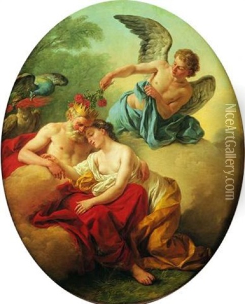 Jupiter Et Junon Sur Le Mont Ida, Endormis Par Morphee Oil Painting - Louis Jean Francois Lagrenee