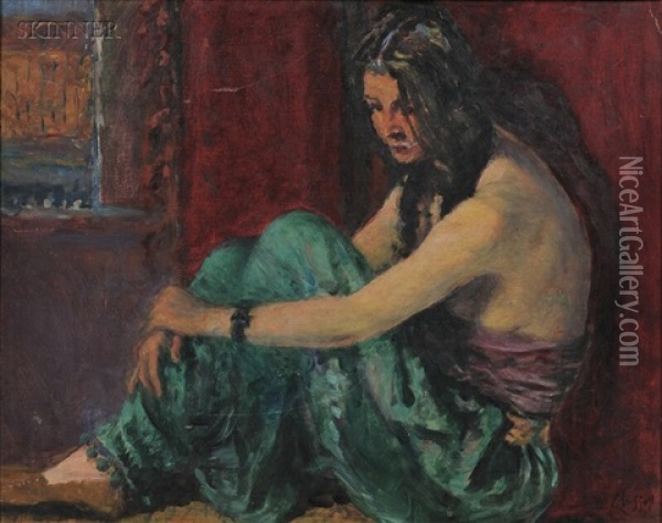 Model In Green Harem Pants Oil Painting - William Baxter Closson