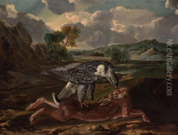 A Falcon Attacking A Hare Oil Painting - Jan Fyt