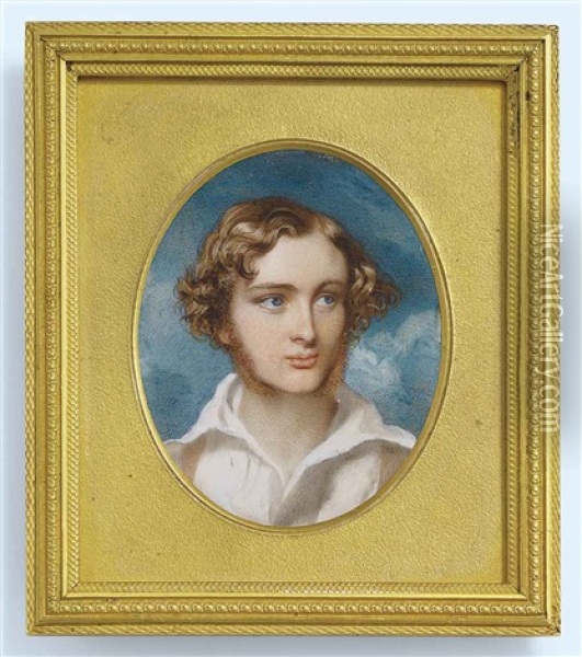 Sir Graham Graham-montgomery, 3rd Bt. Of Stanhope (1823-1901), In Open-collared White Shirt, Fair Curling Hair; Sky Background Oil Painting - Robert Thorburn