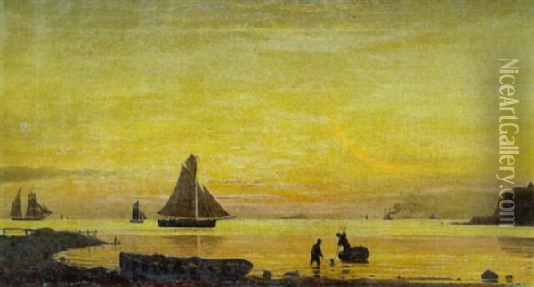 Marine, Aften Oil Painting - Christian Frederic Eckardt