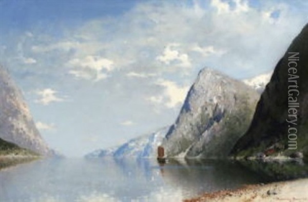 Fjordlandschaft Oil Painting - Georg Anton Rasmussen