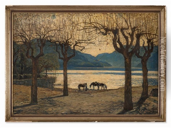 Shore Of Lake Maggiore Oil Painting - Walter Lilie