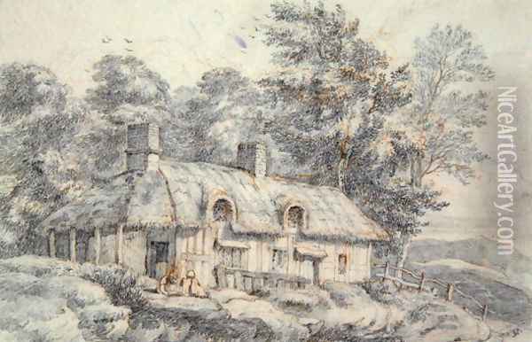 Cottage in Herefordshire, c.1820 Oil Painting - David Cox