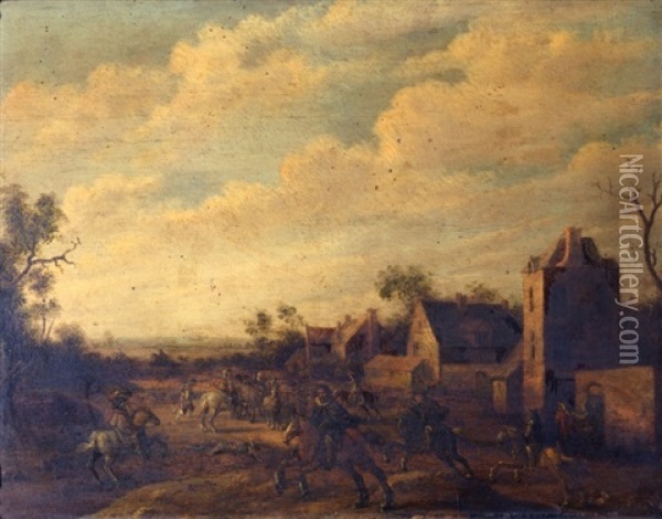 Cavaliers Devant Les Remparts D'une Ville Oil Painting - Joost Cornelisz. Droochsloot