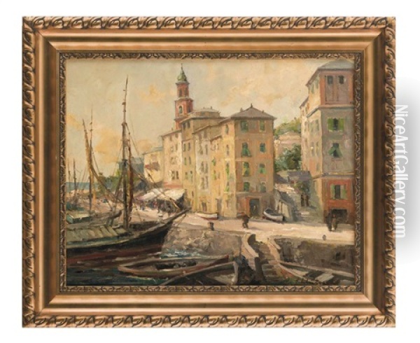 Boccadasse Bei Genova Oil Painting - August Schlueter