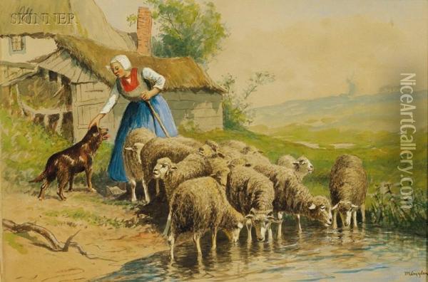 The Shepherdess. Oil Painting - Thomas Raphael Congdon