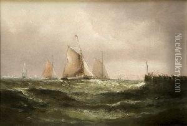 Yachts Off A Pier Oil Painting - Matthew Kendrick
