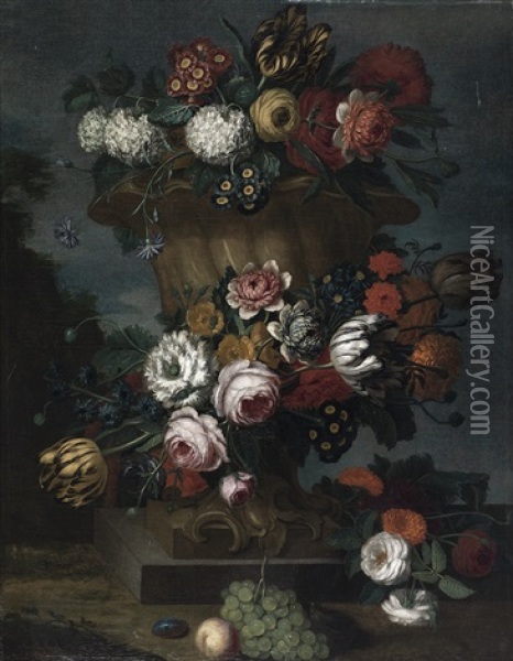 Florero Con Peonias Y Crisantemos Oil Painting - Jose Maria Bracho Murillo