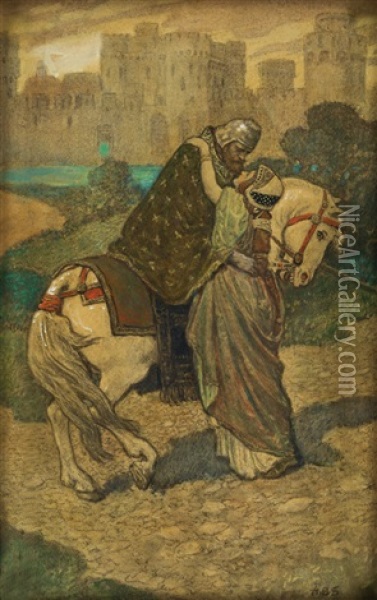 Arthurian Scene Oil Painting - Alice Barber Stephens
