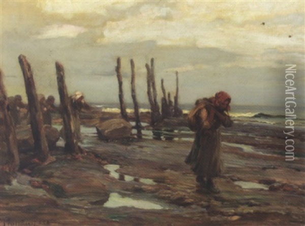 Mussel Gathering Oil Painting - William M. Pratt