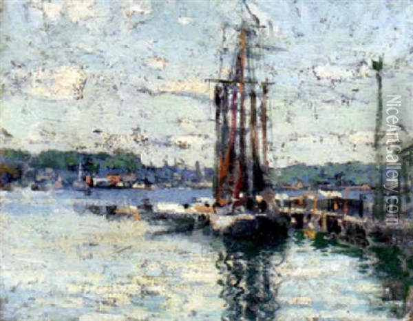 A Corner Of Gloucester Harbor Oil Painting - Paul Cornoyer