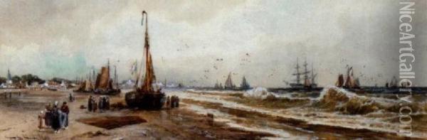 Dutch Harbour Scene Oil Painting - Thomas Bush Hardy