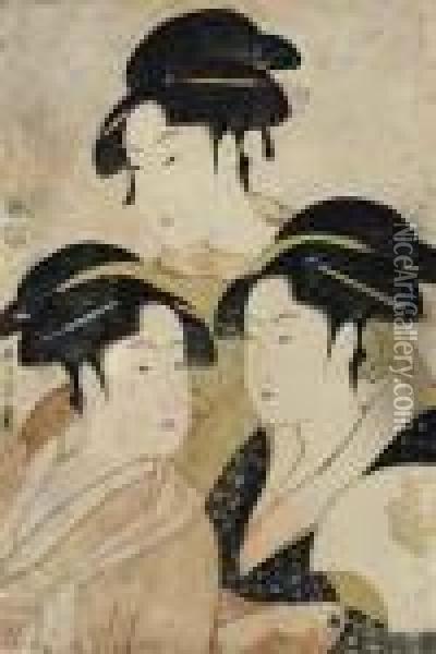 Three Beauties Of The Present Day (toji San Bijin) Oil Painting - Kitagawa Utamaro